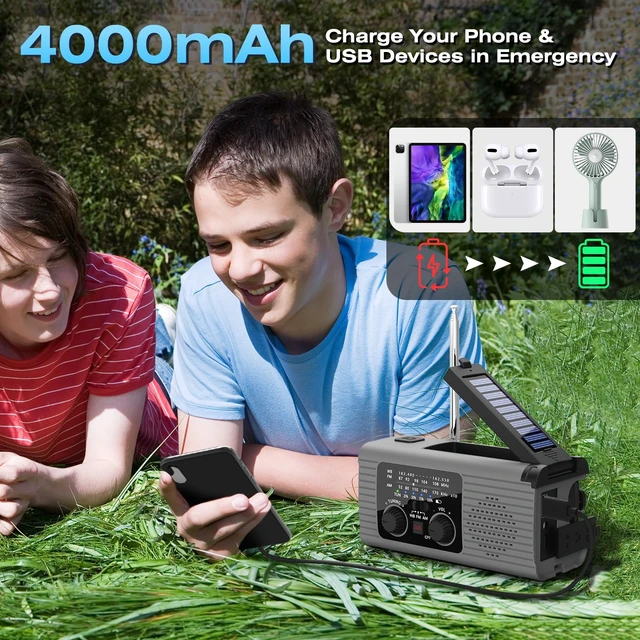 Alt view image 5 of 7 - Emergency Radio 4000mAh NOAA Weather Radio Solar Hand Crank Charging Radios Portable Am Fm Weather Radio with Charger, LED Flashlight, Reading Lamp, SOS Alarm for Indoor Outdoor Emergency