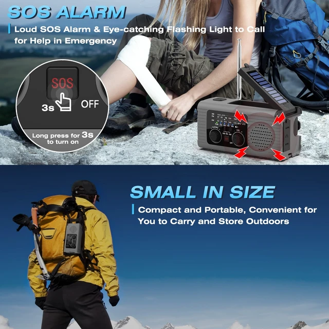 Alt view image 6 of 7 - Emergency Radio 4000mAh NOAA Weather Radio Solar Hand Crank Charging Radios Portable Am Fm Weather Radio with Charger, LED Flashlight, Reading Lamp, SOS Alarm for Indoor Outdoor Emergency
