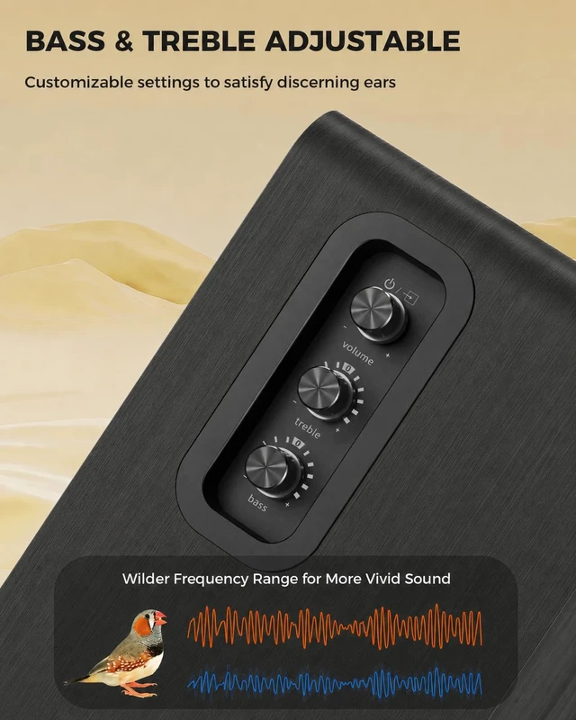 Alt view image 3 of 7 - Active Bookshelf Speakers Pair: 5-Inch Wired Stereo for PC and TV Black Multi-Device Stereo - USB Audio for PC; BT5.4/RCA/AUX for Compatible TVs; Dual 1-Inch Silk-Dome Tweeters + Bass/Treble