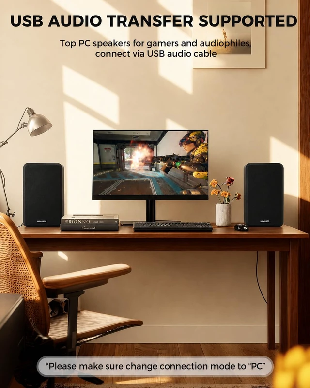 Alt view image 4 of 7 - Active Bookshelf Speakers Pair: 5-Inch Wired Stereo for PC and TV Black Multi-Device Stereo - USB Audio for PC; BT5.4/RCA/AUX for Compatible TVs; Dual 1-Inch Silk-Dome Tweeters + Bass/Treble