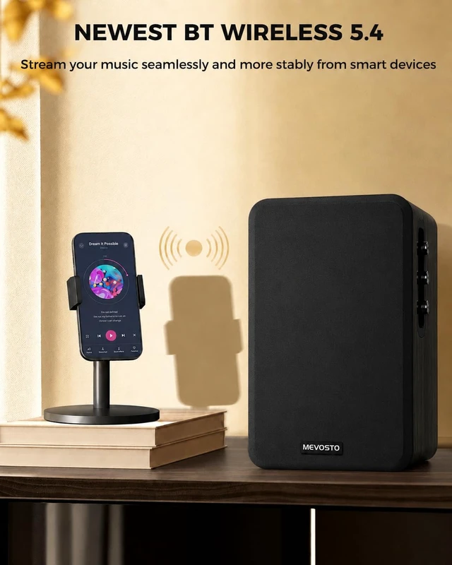 Alt view image 5 of 7 - Active Bookshelf Speakers Pair: 5-Inch Wired Stereo for PC and TV Black Multi-Device Stereo - USB Audio for PC; BT5.4/RCA/AUX for Compatible TVs; Dual 1-Inch Silk-Dome Tweeters + Bass/Treble