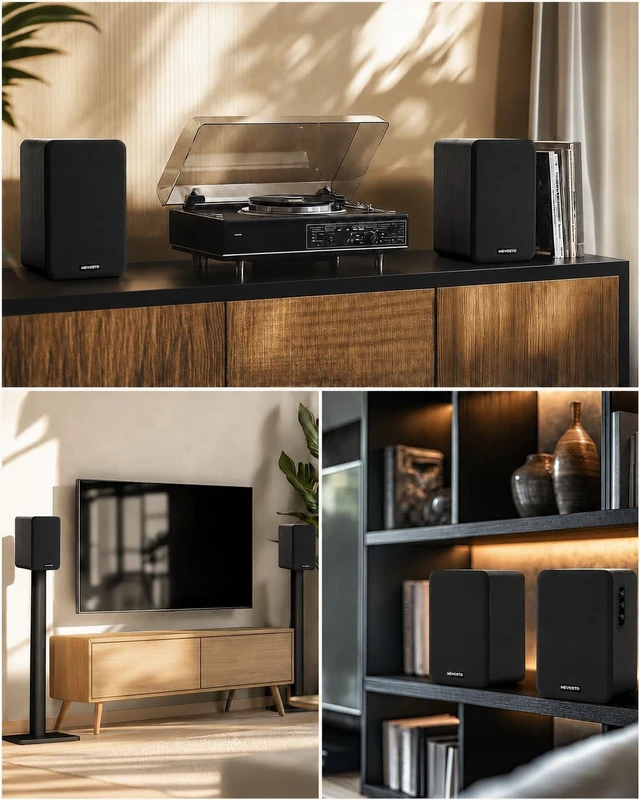 Alt view image 6 of 7 - Active Bookshelf Speakers Pair: 5-Inch Wired Stereo for PC and TV Black Multi-Device Stereo - USB Audio for PC; BT5.4/RCA/AUX for Compatible TVs; Dual 1-Inch Silk-Dome Tweeters + Bass/Treble