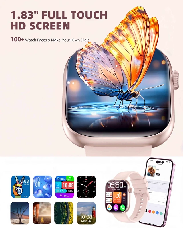 Alt view image 2 of 7 - Smart Watch for Women Men, Fitness and Sleep Trackers with 1.83" HD Touchscreen, Bluetooth Calling Smartwatch for Android/iOS, IP67 Waterproof Multi-Sport Modes Pedometer, Blush Pink