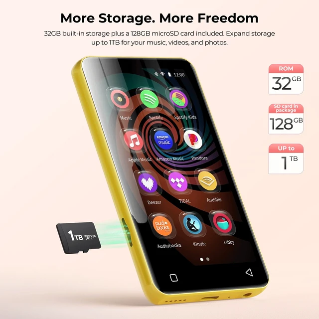 Alt view image 5 of 7 - G3 MP3 Player with Bluetooth and WiFi, 160G Player with Spotify Music Player with Pandora 4" Touch Screen, Parental Controls for Kids, Android MP4 MP3 with Audible,Spotify Kids (Gold+Black)