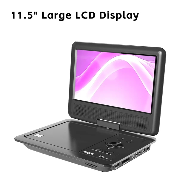 Alt view image 2 of 6 - 11" Portable DVD Player for Car and Kids with 9.5 inch HD Swivel Screen, 5 Hour Rechargeable Battery, Dual Earphone Jack, Supports SD Card/USB/CD/DVD, with Extra Headrest Mount Case (Black)
