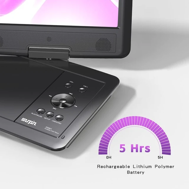 Alt view image 4 of 6 - 11" Portable DVD Player for Car and Kids with 9.5 inch HD Swivel Screen, 5 Hour Rechargeable Battery, Dual Earphone Jack, Supports SD Card/USB/CD/DVD, with Extra Headrest Mount Case (Black)