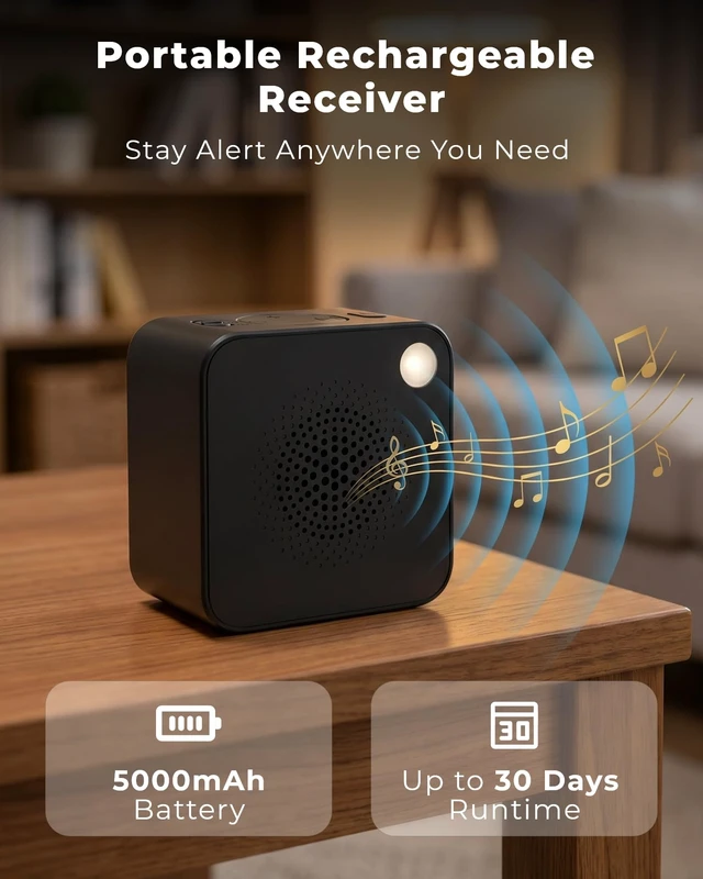 Alt view image 3 of 7 - Solar Driveway Alarm, 1 Portable Rechargeable Receiver & 2 Solar Sensors 3000FT Long Range Wireless Driveway Alarm, Weatherproof Outdoor Motion Sensor Alarm for Driveways, Homes, Yards, and Property