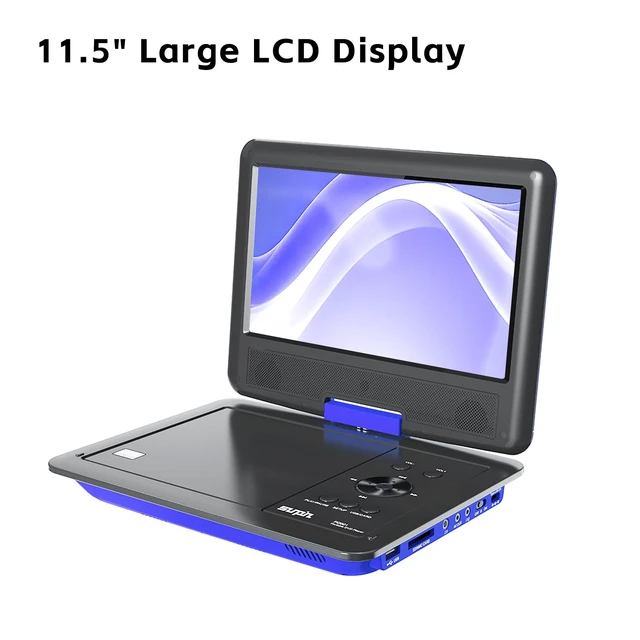 Alt view image 4 of 7 - 11" Portable DVD Player for Car and Kids with 9.5 inch HD Swivel Screen, 5 Hour Rechargeable Battery, Dual Earphone Jack, Supports SD Card/USB/CD/DVD, with Extra Headrest Mount Case (Blue)