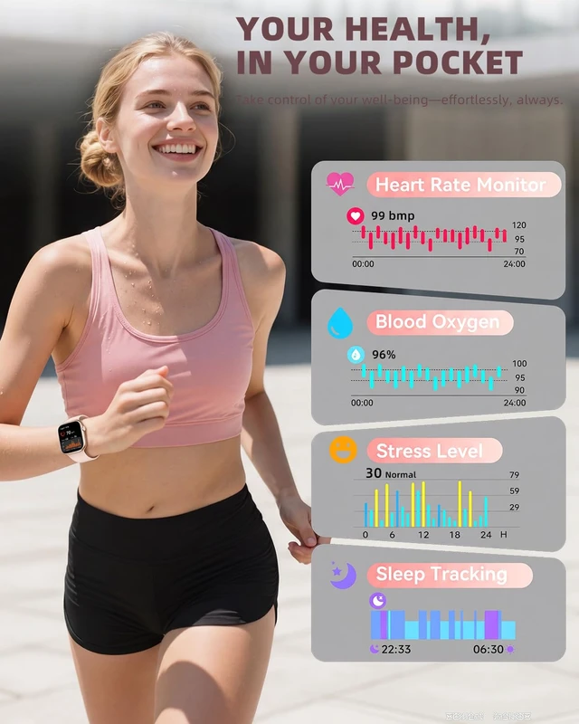 Alt view image 6 of 7 - Smart Watch for Women Men, Fitness and Sleep Trackers with 1.83" HD Touchscreen, Bluetooth Calling Smartwatch for Android/iOS, IP67 Waterproof Multi-Sport Modes Pedometer, Blush Pink