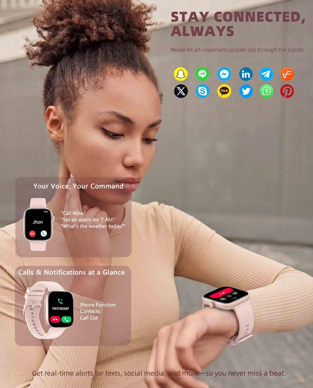 Alt view image 4 of 7 - Smart Watch for Women Men, Fitness and Sleep Trackers with 1.83" HD Touchscreen, Bluetooth Calling Smartwatch for Android/iOS, IP67 Waterproof Multi-Sport Modes Pedometer, Blush Pink
