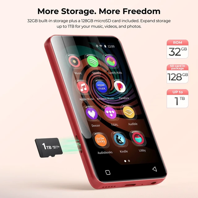 Alt view image 5 of 7 - G3 MP3 Player with Bluetooth and WiFi, 160G Player with Spotify Music Player with Pandora 4" Touch Screen, Parental Controls for Kids, Android MP4 MP3 with Audible,Spotify Kids (Red+Black)