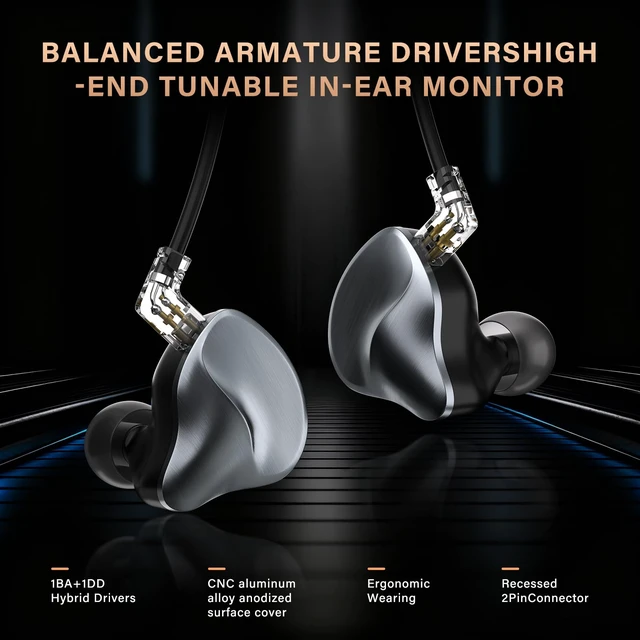 Alt view image 5 of 7 - in Ear Monitors Earphones Wired IEM Headphones Without Microphone,1DD+1BA HiFi Bass,4N OFC Detachable Cable,Noise Isolating Earbuds for Musicians,Singers,Studio,Gaming,Stage Monitors,DJ,PC,PS5