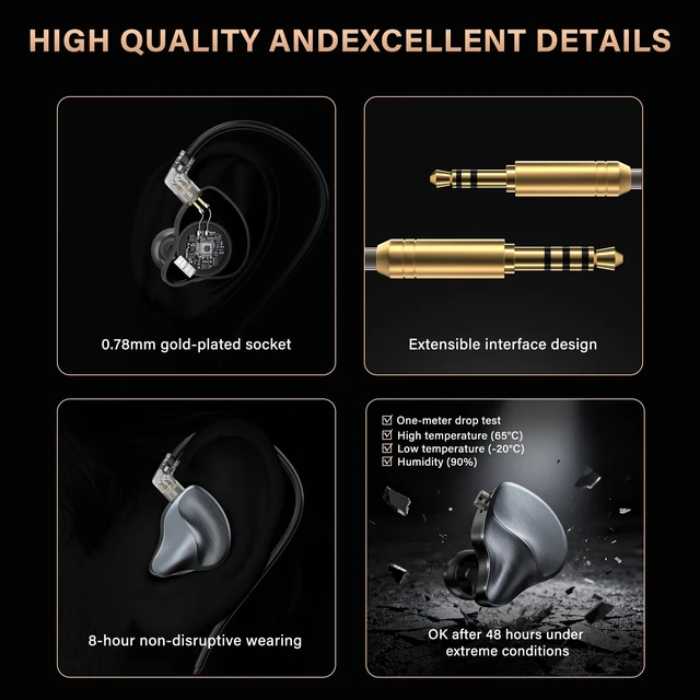 Alt view image 6 of 7 - in Ear Monitors Earphones Wired IEM Headphones Without Microphone,1DD+1BA HiFi Bass,4N OFC Detachable Cable,Noise Isolating Earbuds for Musicians,Singers,Studio,Gaming,Stage Monitors,DJ,PC,PS5