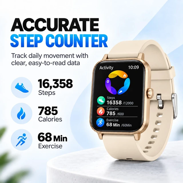 Alt view image 2 of 7 - Smart Watch Fitness Tracker for Men Women with Pedometer Step Counter Tracker for Walking, Heart Rate Monitor, Sleep Monitor, Blood Oxygen, Senior Friendly, IP68 Waterproof