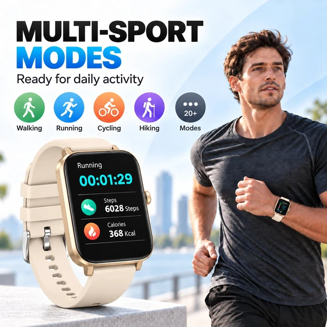 Alt view image 3 of 7 - Smart Watch Fitness Tracker for Men Women with Pedometer Step Counter Tracker for Walking, Heart Rate Monitor, Sleep Monitor, Blood Oxygen, Senior Friendly, IP68 Waterproof