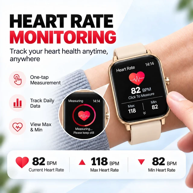 Alt view image 4 of 7 - Smart Watch Fitness Tracker for Men Women with Pedometer Step Counter Tracker for Walking, Heart Rate Monitor, Sleep Monitor, Blood Oxygen, Senior Friendly, IP68 Waterproof