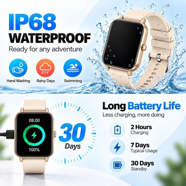 Alt view image 7 of 7 - Smart Watch Fitness Tracker for Men Women with Pedometer Step Counter Tracker for Walking, Heart Rate Monitor, Sleep Monitor, Blood Oxygen, Senior Friendly, IP68 Waterproof