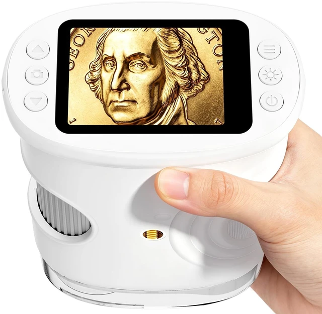 Main image of Handheld Microscope with Lights Digital, Coin Magnifier for Collectors 1000X Magnifying Glass, 2-inch Screen, HD Display, Portable & Pocket, Photo Video Recording, PC Screen Connection, White
