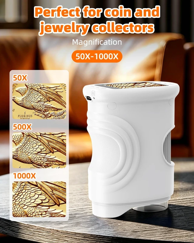 Alt view image 2 of 7 - Handheld Microscope with Lights Digital, Coin Magnifier for Collectors 1000X Magnifying Glass, 2-inch Screen, HD Display, Portable & Pocket, Photo Video Recording, PC Screen Connection, White