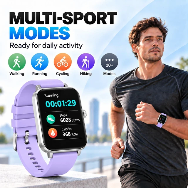 Alt view image 3 of 7 - Smart Watch Fitness Tracker for Men Women with Pedometer Step Counter Tracker for Walking, Heart Rate Monitor, Sleep Monitor, Blood Oxygen, Senior Friendly, IP68 Waterproof