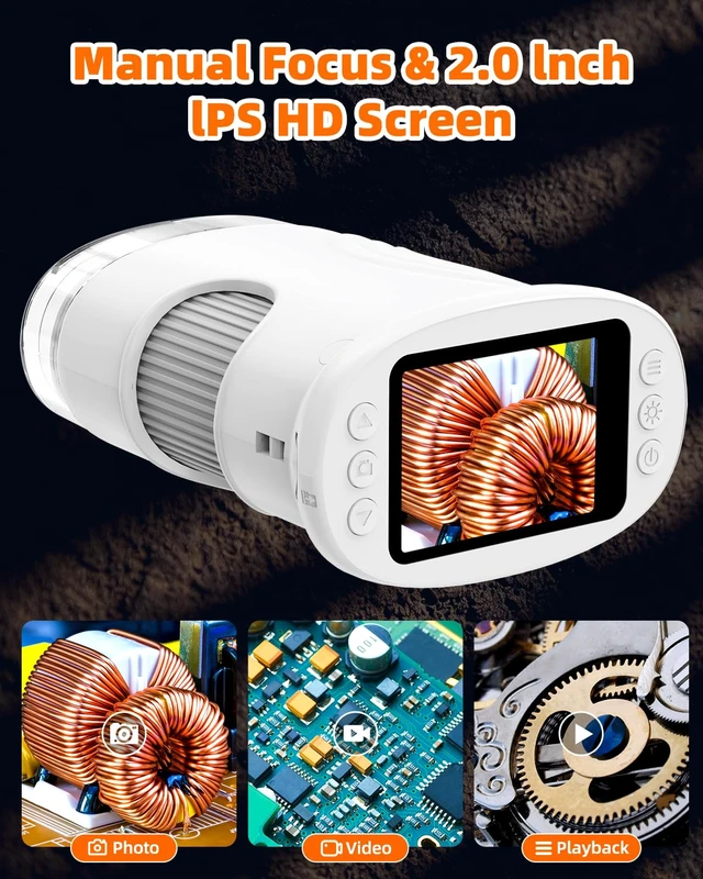 Alt view image 4 of 7 - Handheld Microscope with Lights Digital, Coin Magnifier for Collectors 1000X Magnifying Glass, 2-inch Screen, HD Display, Portable & Pocket, Photo Video Recording, PC Screen Connection, White