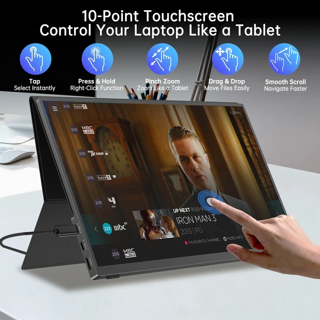Alt view image 2 of 7 - 15.6 Portable Monitor Touchscreen FHD Laptop Screen Extender for Laptop USBC Monitor, Portable Monitor for Laptop,122Hz 1080P IPS,Capacitive Touch,HDR,100% sRGB,Adjustable DC Stand,for Mac,Phone