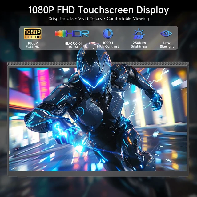 Alt view image 3 of 7 - 15.6 Portable Monitor Touchscreen FHD Laptop Screen Extender for Laptop USBC Monitor, Portable Monitor for Laptop,122Hz 1080P IPS,Capacitive Touch,HDR,100% sRGB,Adjustable DC Stand,for Mac,Phone
