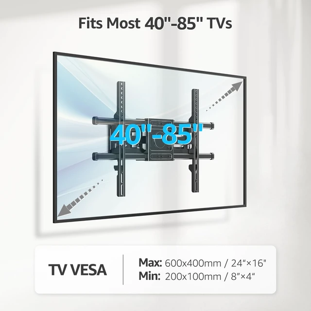 Alt view image 6 of 7 - Full Motion TV Wall Mount for Most 40-85 inch Flat TVs up to 110 lbs, Wall Mount Bracket with Dual Articulating Arms, Tilt, Level, Swivel, TV Mount Fits 12/16" Wood Stud, Max VESA 600x400mm