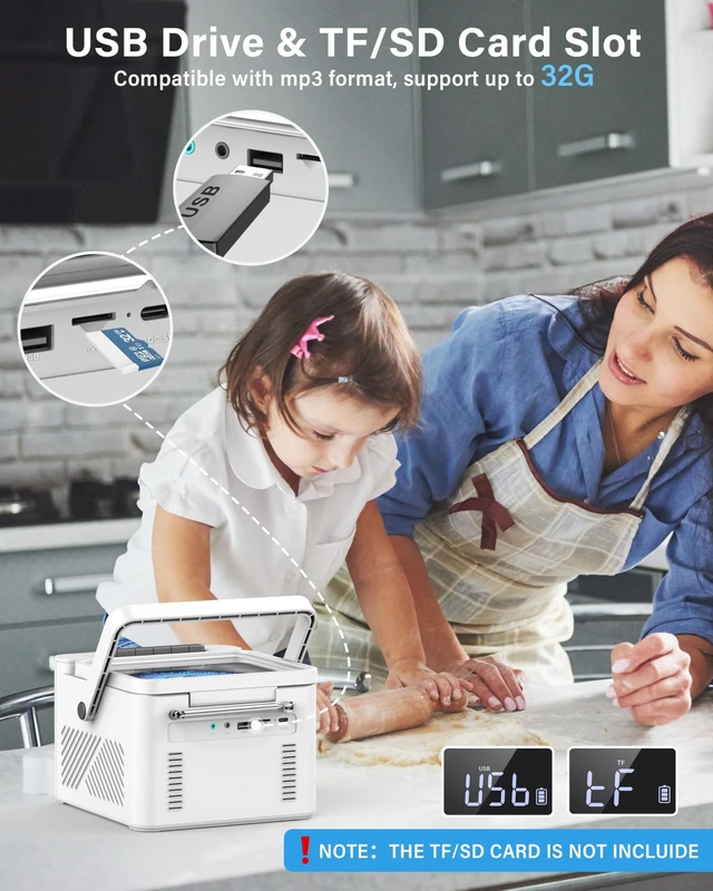 Alt view image 7 of 7 - Boombox Cassette CD Player Combo with Bluetooth, 5000mAh Battery Rechargeable Cd and Cassette Player for Home/Kids/Gift,FM Radio/Remote Control/Tape Recording/AUX/TF/USB/Earphone Jack(White)