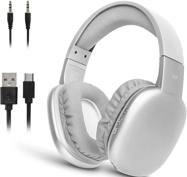 Main image of Ultra Wireless Over-Ear Bluetooth Headphones with Mic, 10H Playtime Bluetooth Headset with Backup Wire & SD Slot, Wireless Headphones for Work, School & Gym (Silver)