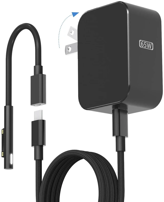 Main image of New 65W Surface Charger with Foldable AC Plug, Compatible with Surface Pro Charger 13 11,12,10,9,8,7+,7,6,5,4,3,X, Surface Book3,2,1, Laptop & Tablet, Supporting 44W 36W 24W Charging Needs