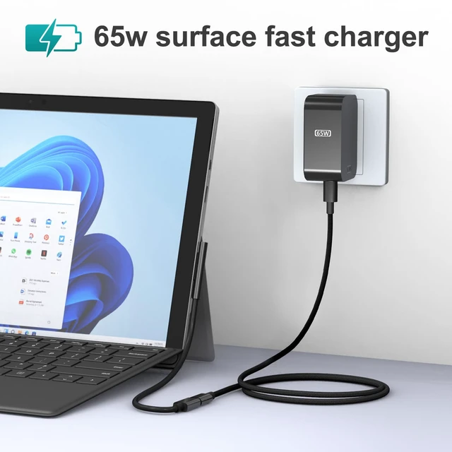Alt view image 2 of 7 - New 65W Surface Charger with Foldable AC Plug, Compatible with Surface Pro Charger 13 11,12,10,9,8,7+,7,6,5,4,3,X, Surface Book3,2,1, Laptop & Tablet, Supporting 44W 36W 24W Charging Needs