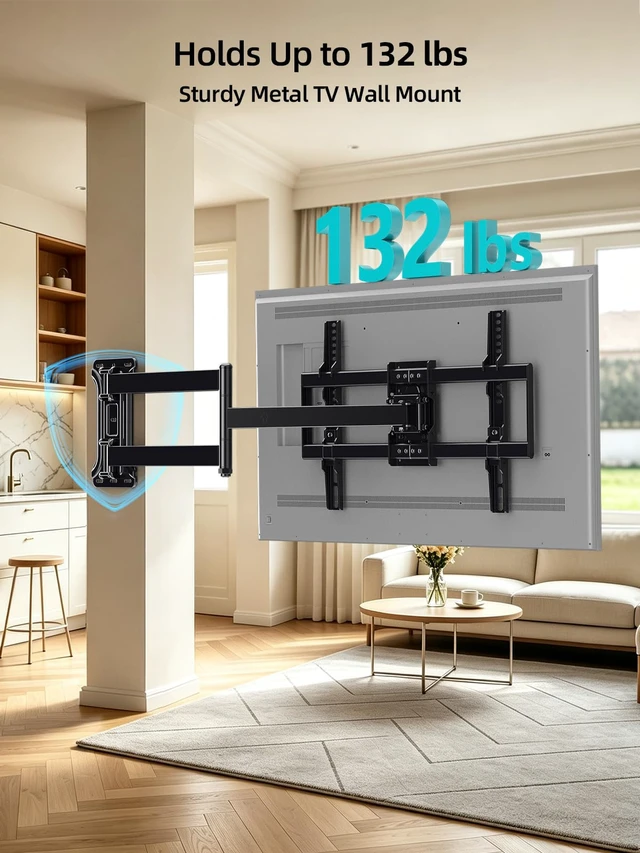 Alt view image 6 of 7 - Corner TV Wall Mount Long Arm for 43-80 Inch TVs Holds 132 lbs Full Motion TV Mount Bracket Anti-Droop Support 30" Extension, Max VESA 600x400mm, Fits Wood Studs & Concrete/Brick Walls