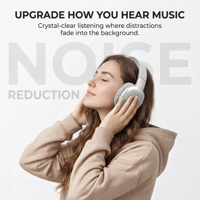 Alt view image 2 of 7 - Ultra Wireless Over-Ear Bluetooth Headphones with Mic, 10H Playtime Bluetooth Headset with Backup Wire & SD Slot, Wireless Headphones for Work, School & Gym (Silver)