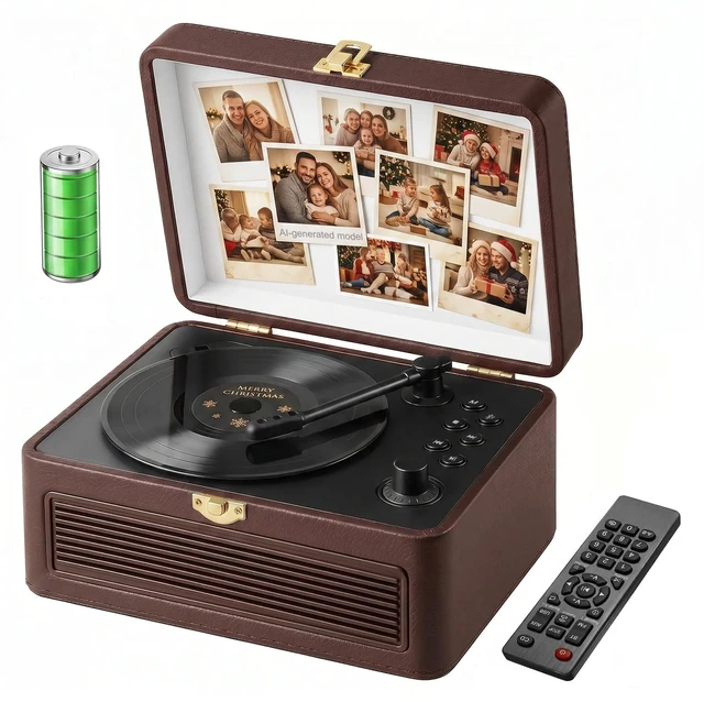 Main image of Portable CD Player with Bluetooth 5.4, 3600mAh Rechargeable Battery Hi-Fi speakers,FM Radio, Leather retro suitcase style,Vintage CD Music Kpop Player,gift idea for music lovers,home decor