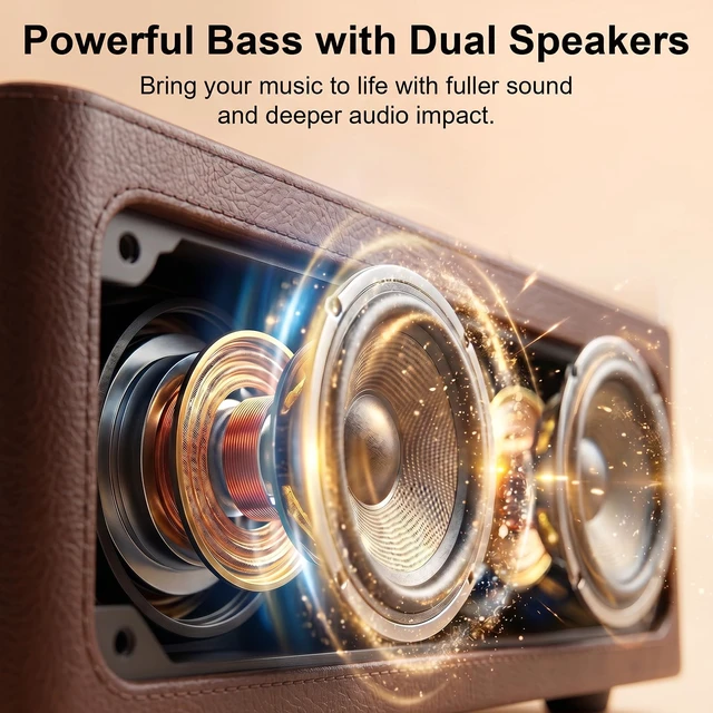 Alt view image 5 of 7 - Portable CD Player with Bluetooth 5.4, 3600mAh Rechargeable Battery Hi-Fi speakers,FM Radio, Leather retro suitcase style,Vintage CD Music Kpop Player,gift idea for music lovers,home decor