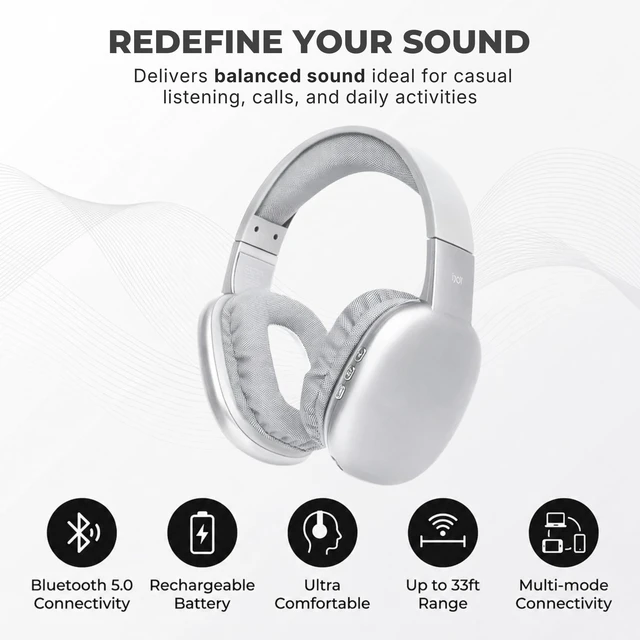 Alt view image 3 of 7 - Ultra Wireless Over-Ear Bluetooth Headphones with Mic, 10H Playtime Bluetooth Headset with Backup Wire & SD Slot, Wireless Headphones for Work, School & Gym (Silver)