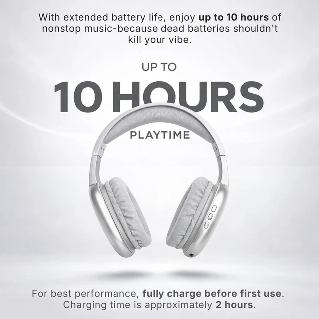 Alt view image 4 of 7 - Ultra Wireless Over-Ear Bluetooth Headphones with Mic, 10H Playtime Bluetooth Headset with Backup Wire & SD Slot, Wireless Headphones for Work, School & Gym (Silver)