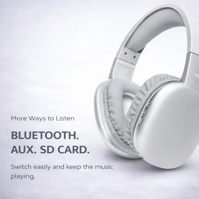 Alt view image 7 of 7 - Ultra Wireless Over-Ear Bluetooth Headphones with Mic, 10H Playtime Bluetooth Headset with Backup Wire & SD Slot, Wireless Headphones for Work, School & Gym (Silver)