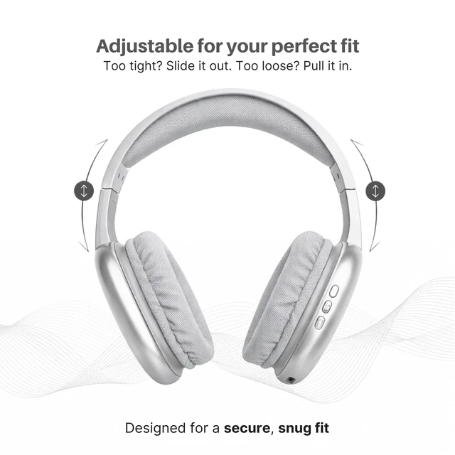 Alt view image 5 of 7 - Ultra Wireless Over-Ear Bluetooth Headphones with Mic, 10H Playtime Bluetooth Headset with Backup Wire & SD Slot, Wireless Headphones for Work, School & Gym (Silver)