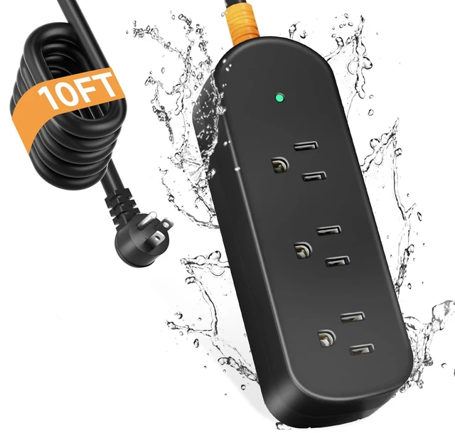 Main image of Outdoor Power Strip Weatherproof, 3 AC Outlets, 10 FT Extension Cord 1625W/13A Surge Protector, UL FCC Listed, IPX6 Waterproof, Anti-Electric Shock, Wall Mountable, for Garage, Workshop, Patio
