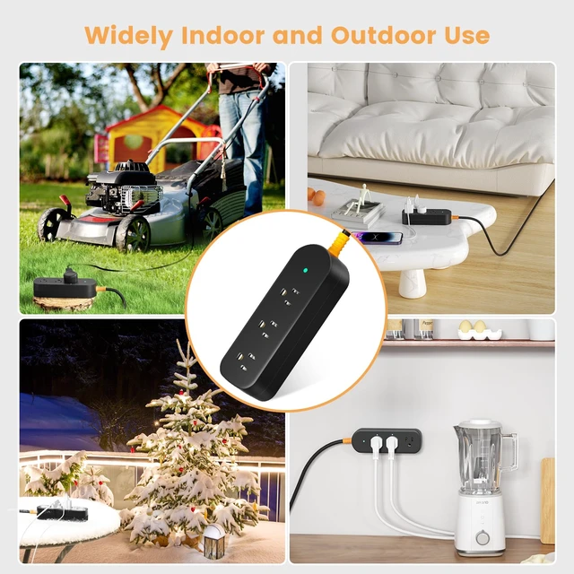 Alt view image 7 of 7 - Outdoor Power Strip Weatherproof, 3 AC Outlets, 6 FT Extension Cord 1625W/13A Surge Protector, UL FCC Listed, IPX6 Waterproof, Anti-Electric Shock, Wall Mountable, for Garage, Workshop, Patio