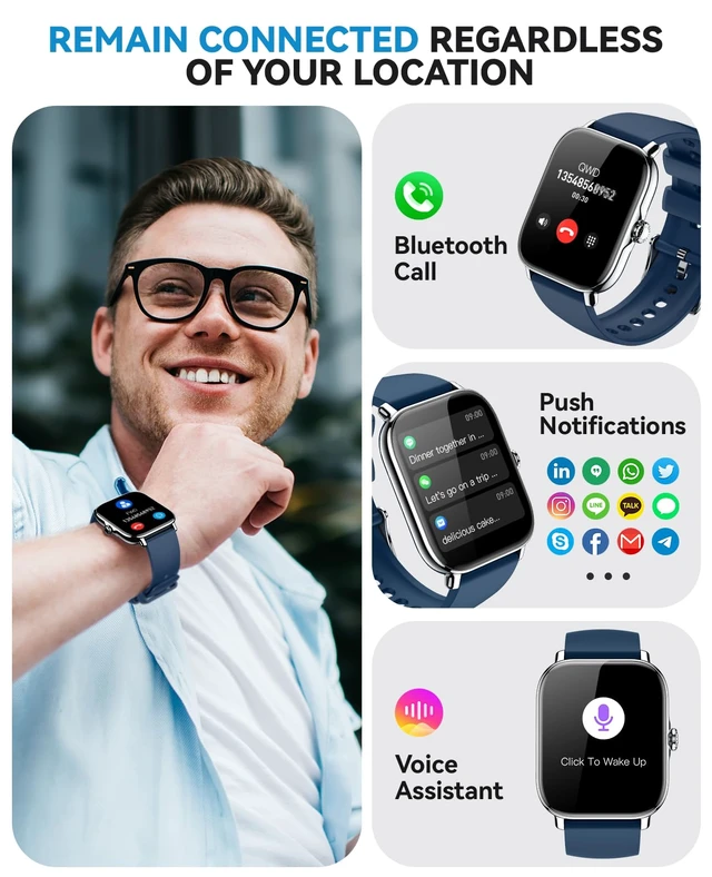 Alt view image 2 of 7 - Smart Watch for Women Men- Answer/Make Call, 2025 IP68 Waterproof Fitness Step Sleep Tracker Watch with Monitor Activity Counter Smartwatch for Andriod iPhone iOS Samsung Compatible