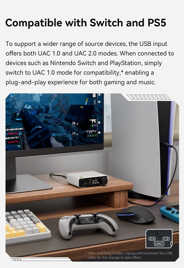 Alt view image 5 of 7 - DX1 II Gaming DAC Headphone Amplifier with 10-Band PEQ, ES9039Q2M DAC, 4.4mm Balanced & 3.5mm Output, 1000mW x2, Optical I/O, USB-C Plug-and-Play for PC/PS5/Switch (Black)