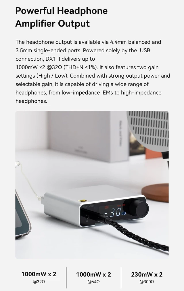 Alt view image 7 of 7 - DX1 II Gaming DAC Headphone Amplifier with 10-Band PEQ, ES9039Q2M DAC, 4.4mm Balanced & 3.5mm Output, 1000mW x2, Optical I/O, USB-C Plug-and-Play for PC/PS5/Switch (Black)