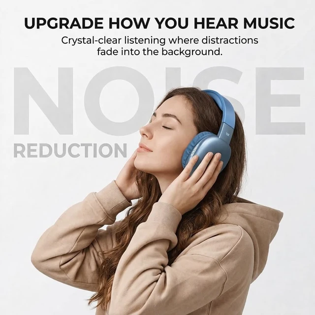 Alt view image 2 of 7 - Ultra Wireless Over-Ear Bluetooth Headphones with Mic, Bluetooth Headset with Backup Wire & SD Slot, Wireless Headphones for Work, School & Gym (Blue)