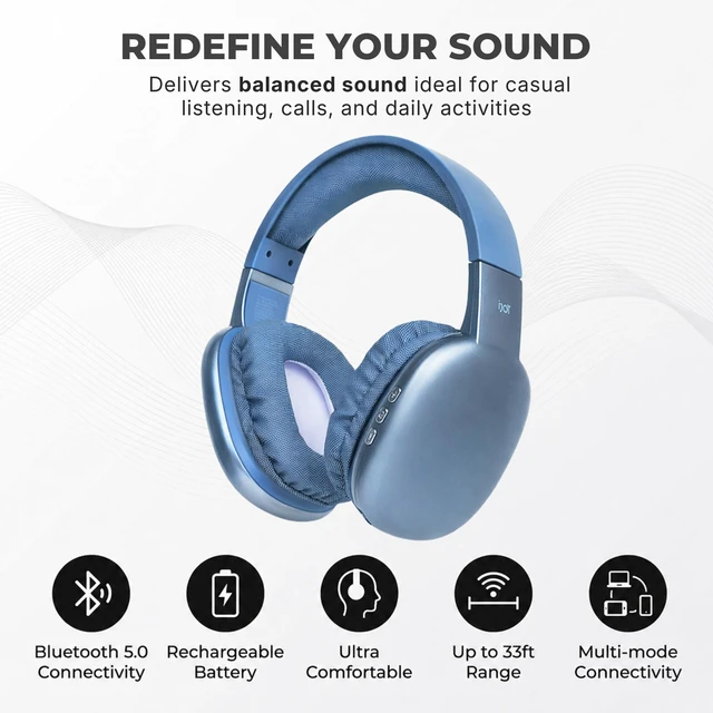 Alt view image 3 of 7 - Ultra Wireless Over-Ear Bluetooth Headphones with Mic, Bluetooth Headset with Backup Wire & SD Slot, Wireless Headphones for Work, School & Gym (Blue)