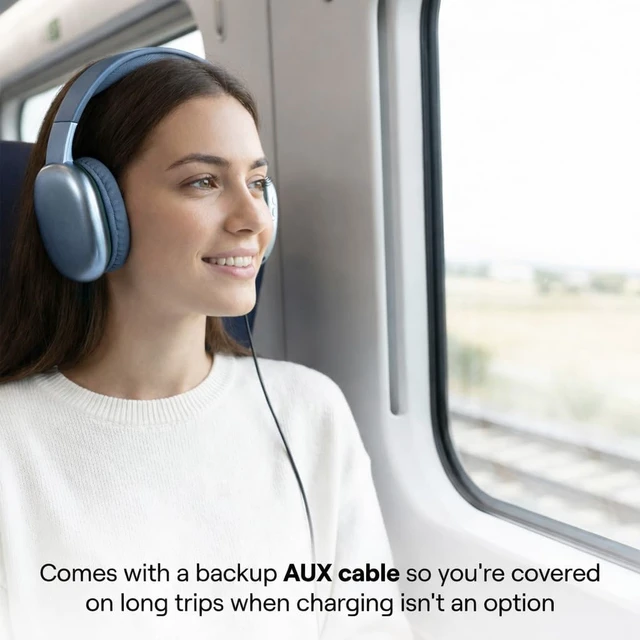 Alt view image 6 of 7 - Ultra Wireless Over-Ear Bluetooth Headphones with Mic, Bluetooth Headset with Backup Wire & SD Slot, Wireless Headphones for Work, School & Gym (Blue)