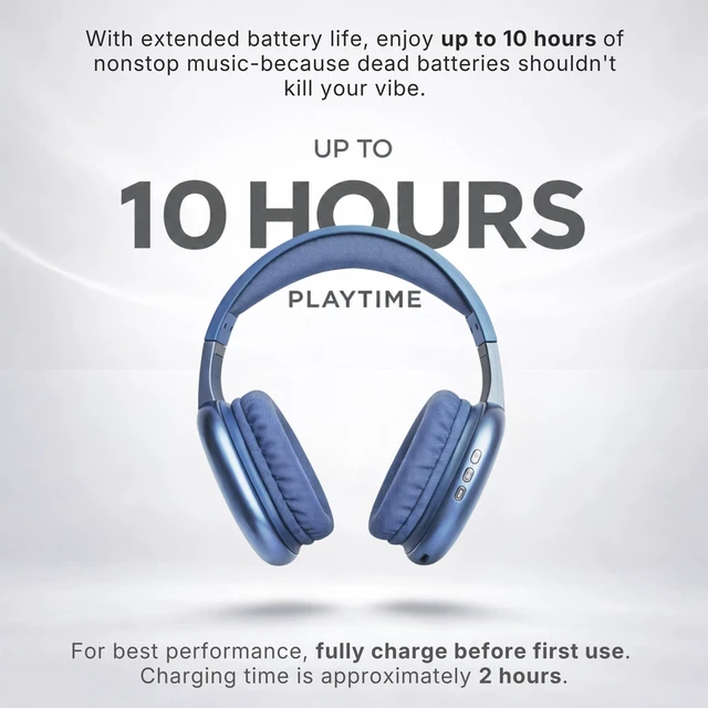 Alt view image 4 of 7 - Ultra Wireless Over-Ear Bluetooth Headphones with Mic, Bluetooth Headset with Backup Wire & SD Slot, Wireless Headphones for Work, School & Gym (Blue)