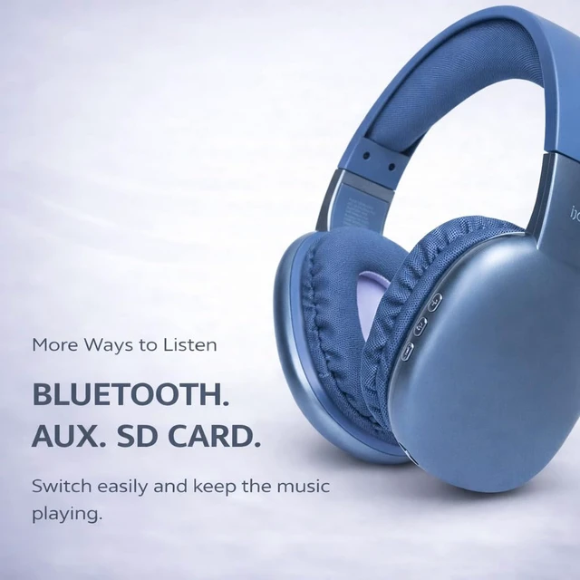 Alt view image 7 of 7 - Ultra Wireless Over-Ear Bluetooth Headphones with Mic, Bluetooth Headset with Backup Wire & SD Slot, Wireless Headphones for Work, School & Gym (Blue)